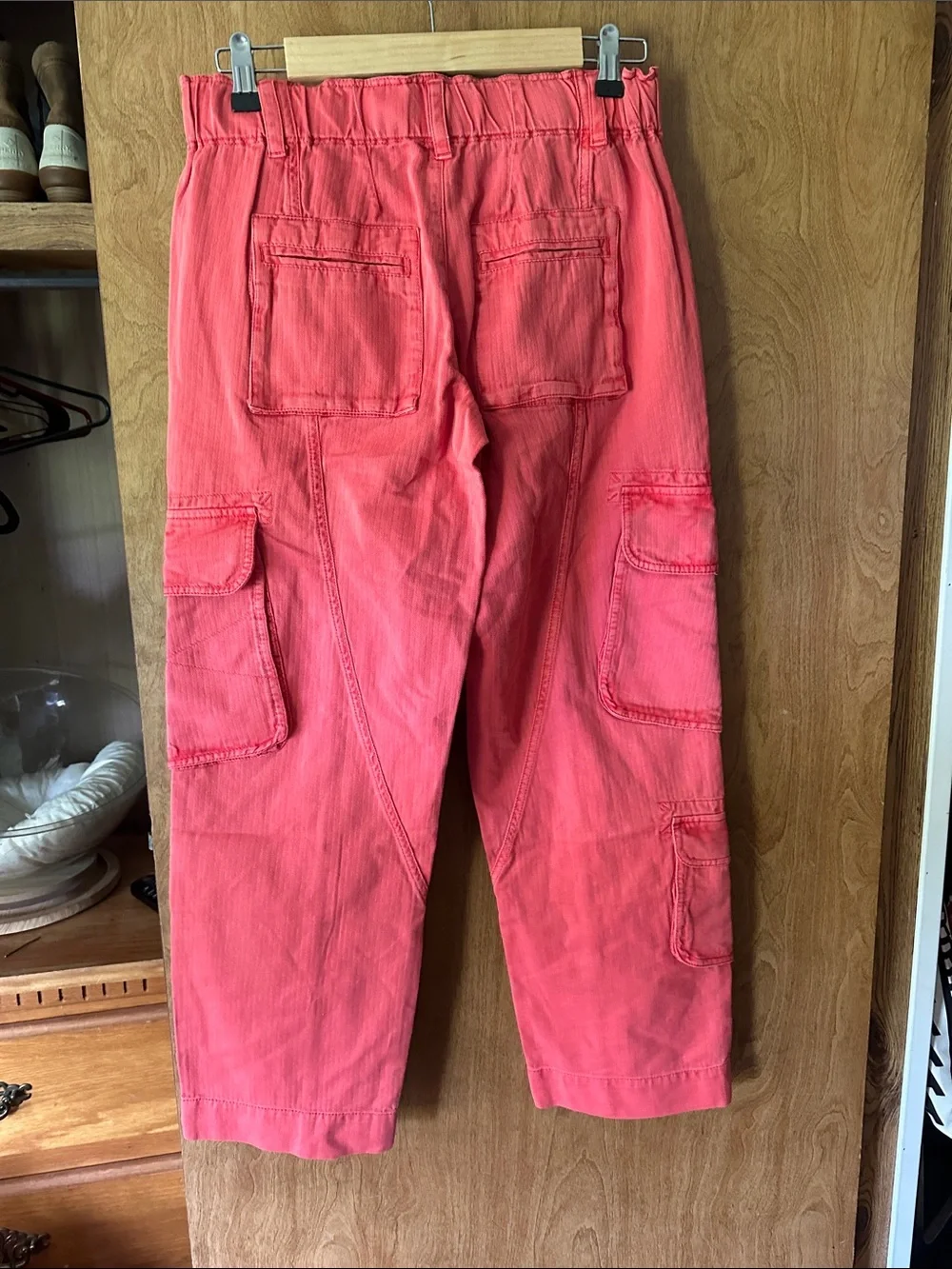 Free People Coral Pink Cargo Boot Flare Pants